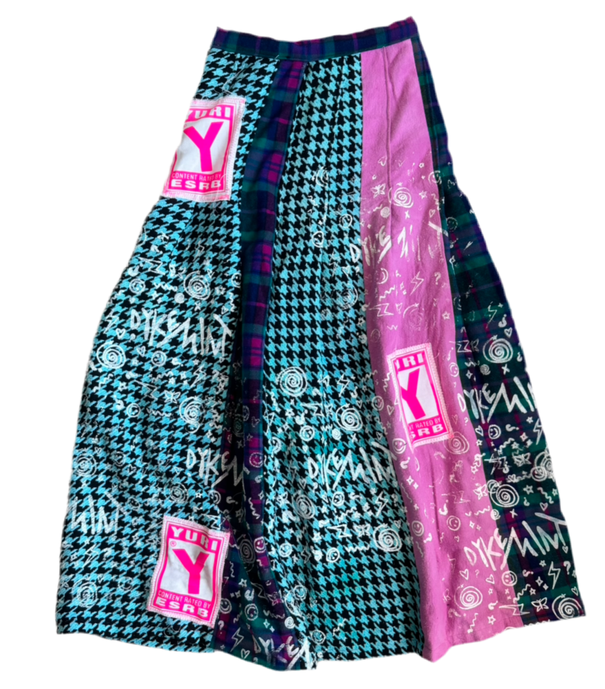 PLEATED PATCHWORK DOODLE MAXI SKIRT —NYFW