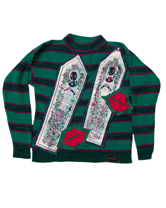 COFFIN CUTIES NANA — TEAL & FUSCHIA KISSY SWEATER