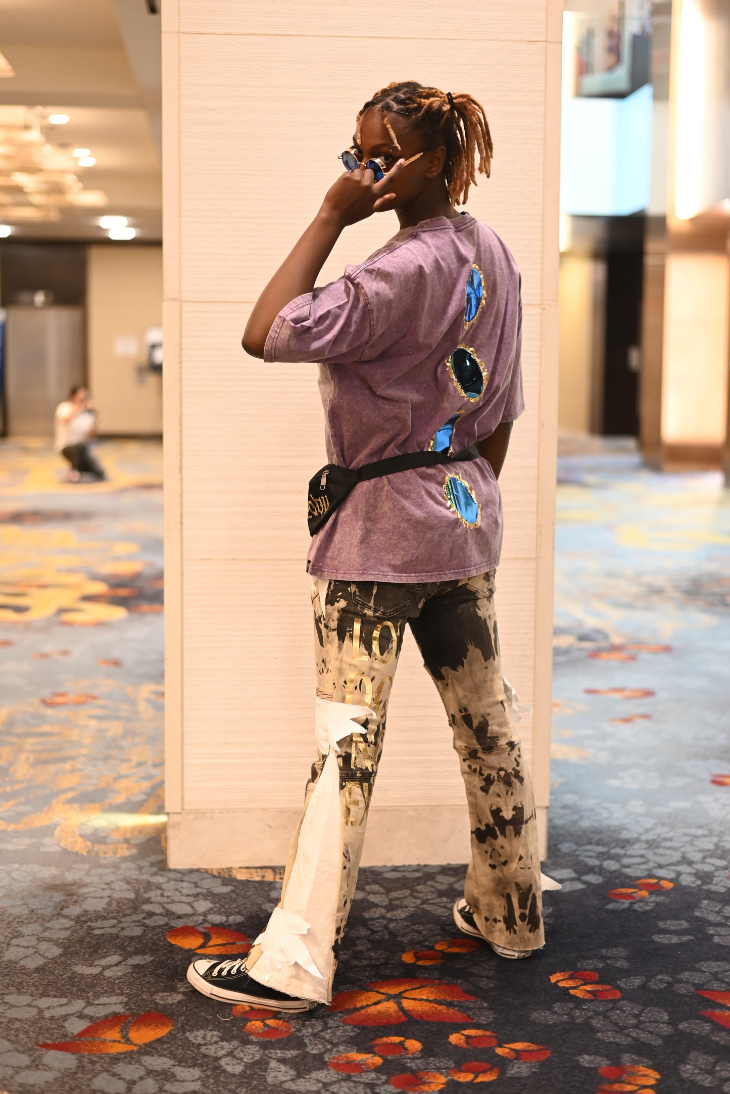 SATAN ANGEL WING DENIM LACE FLARE PANTS