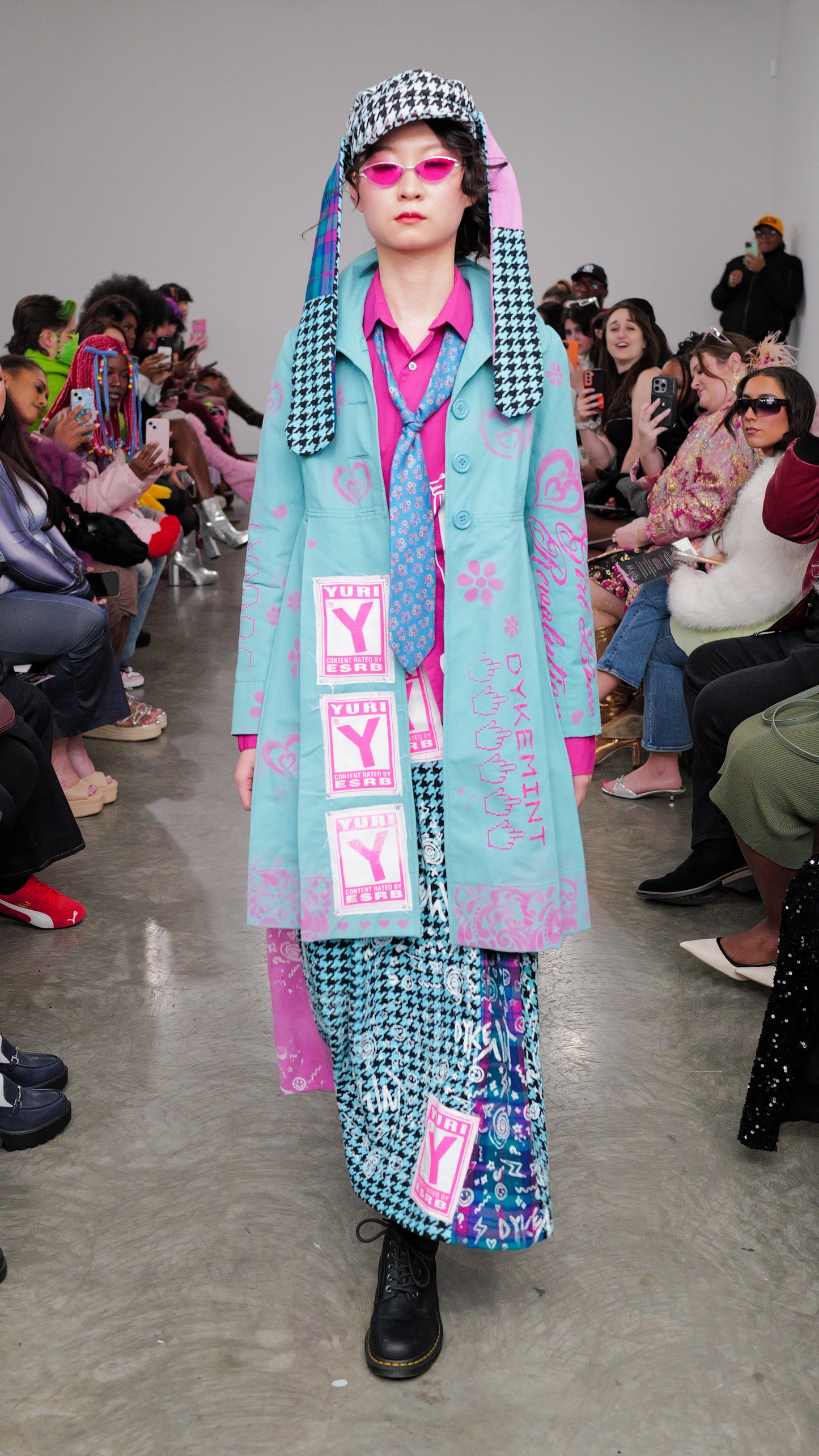 PLEATED PATCHWORK DOODLE MAXI SKIRT —NYFW