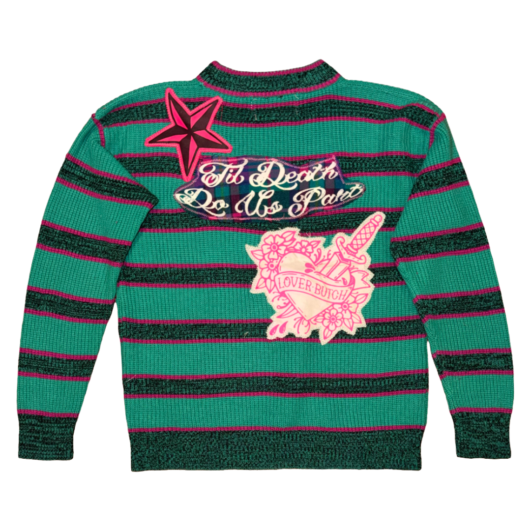 COFFIN CUTIES — TEAL & FUSCHIA KISSY SWEATER