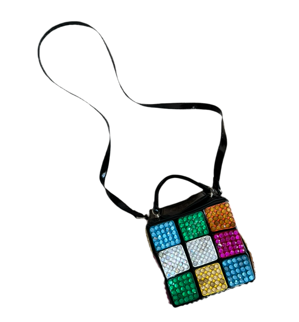 RHINESTONED 3D RUBIKS CROSSBODY CUBE —NYFW