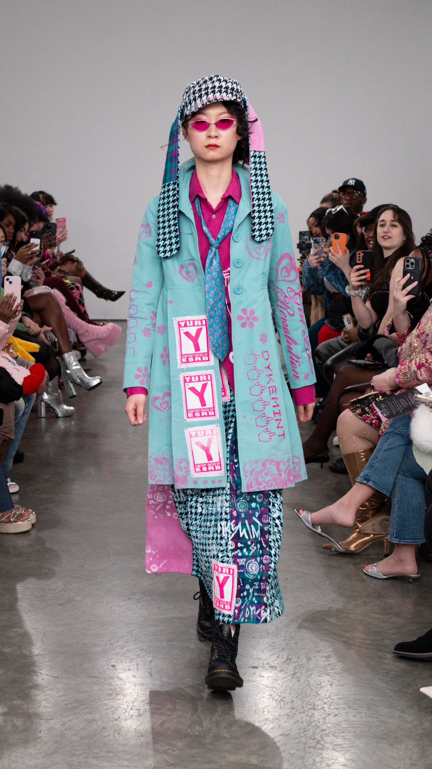 PLEATED PATCHWORK DOODLE MAXI SKIRT —NYFW