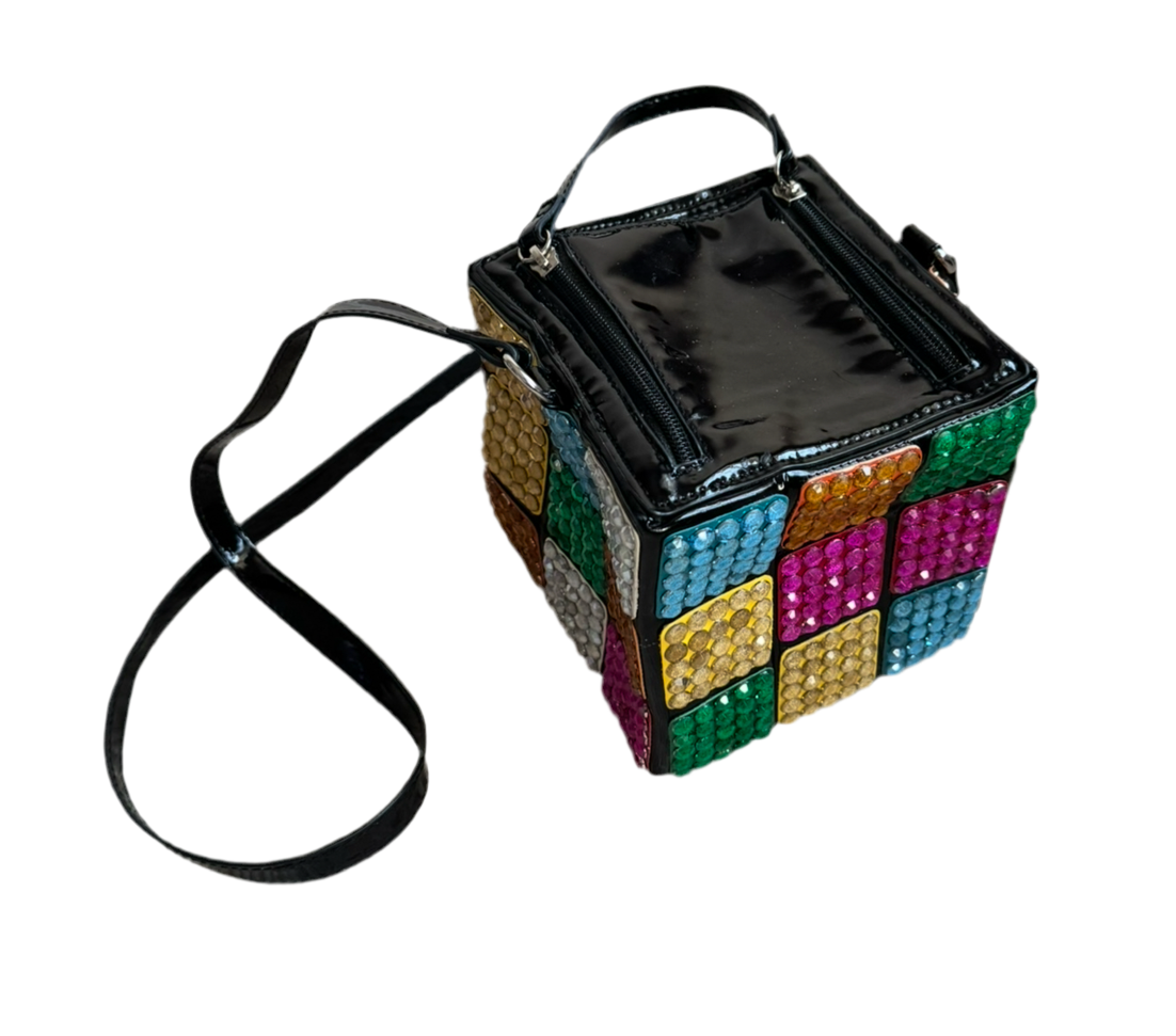 RHINESTONED 3D RUBIKS CROSSBODY CUBE —NYFW