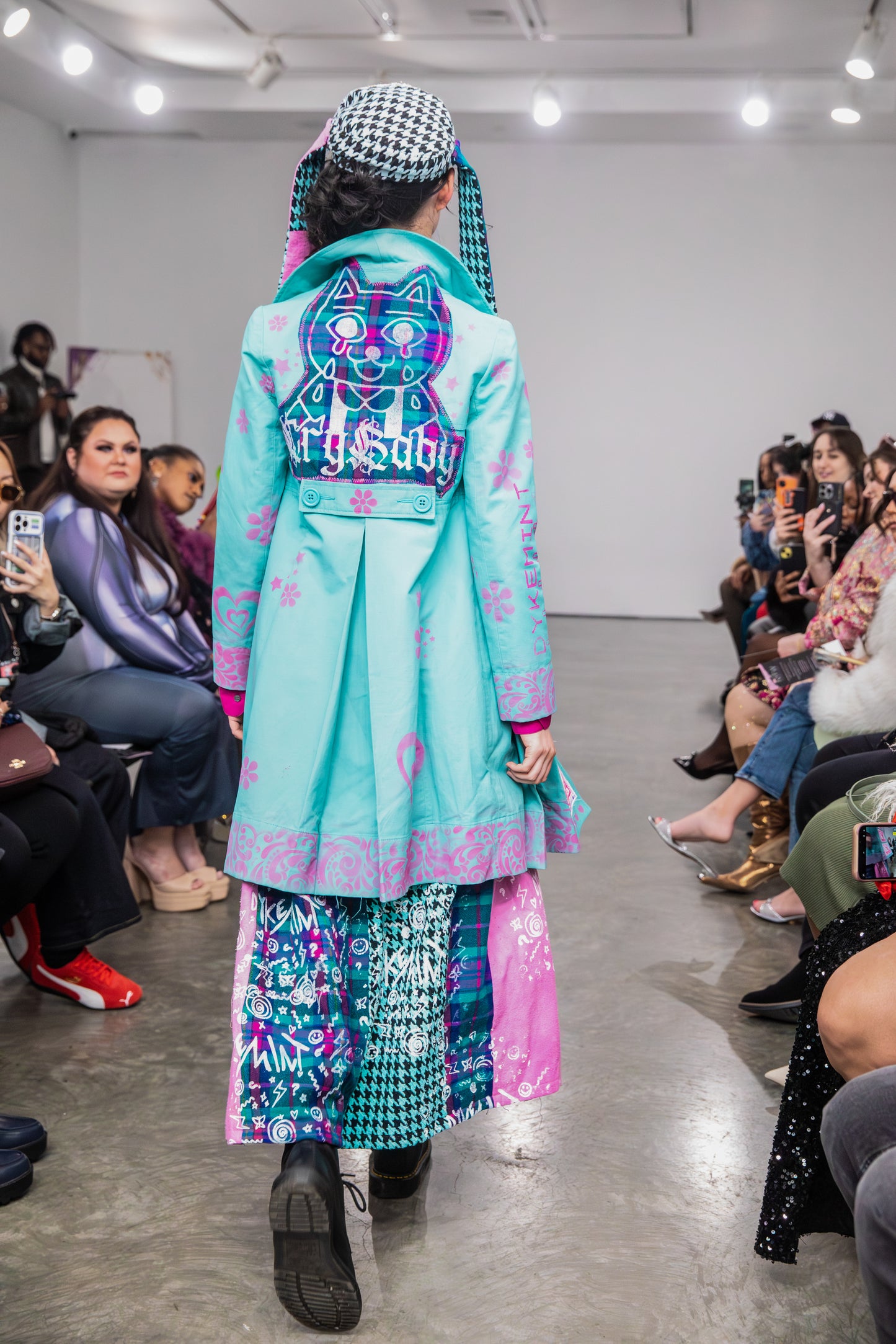 PLEATED PATCHWORK DOODLE MAXI SKIRT —NYFW