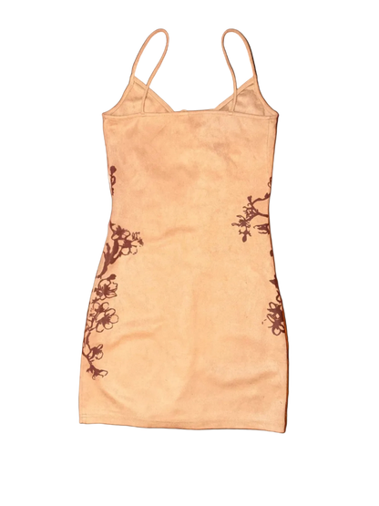 SUEDE BODY CON BLOSSOM BRANCH DRESS