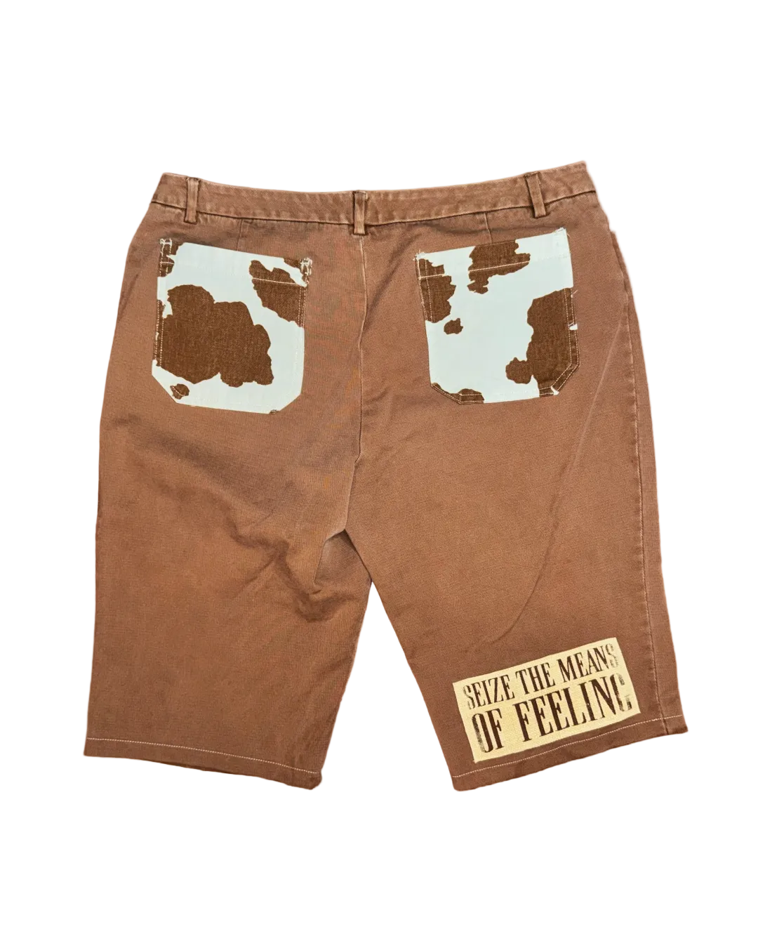 BROWN COWPRINT BLOCKED SHORTS