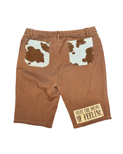 BROWN COWPRINT BLOCKED SHORTS