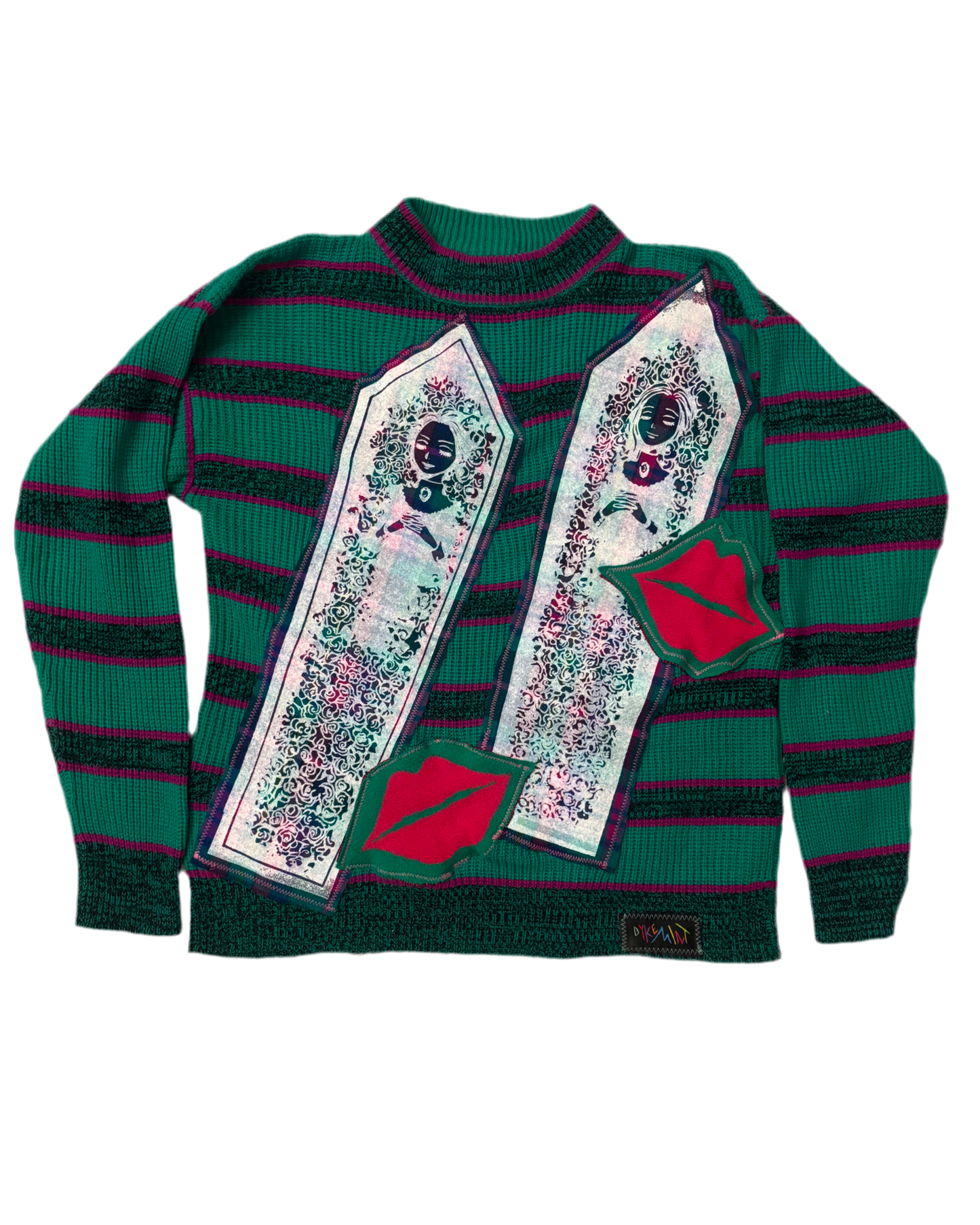 COFFIN CUTIES NANA — TEAL & FUSCHIA KISSY SWEATER