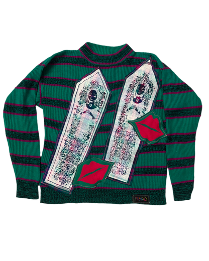 COFFIN CUTIES NANA — TEAL & FUSCHIA KISSY SWEATER
