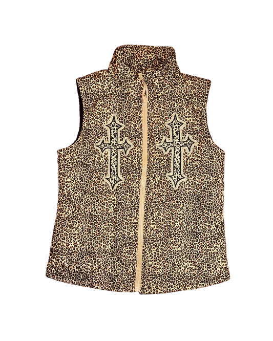 QUILTED CHEETAH PUFFER VEST
