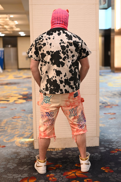 DARLING DYED DISTRESSED DENIM CARGO SHORTS