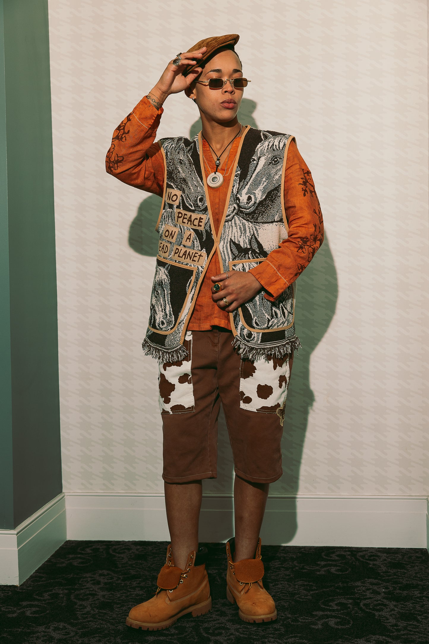 BROWN COWPRINT BLOCKED SHORTS