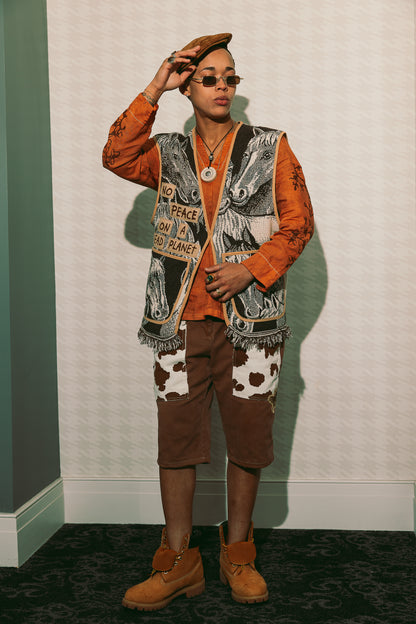 BROWN COWPRINT BLOCKED SHORTS