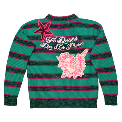 COFFIN CUTIES — TEAL & FUSCHIA KISSY SWEATER