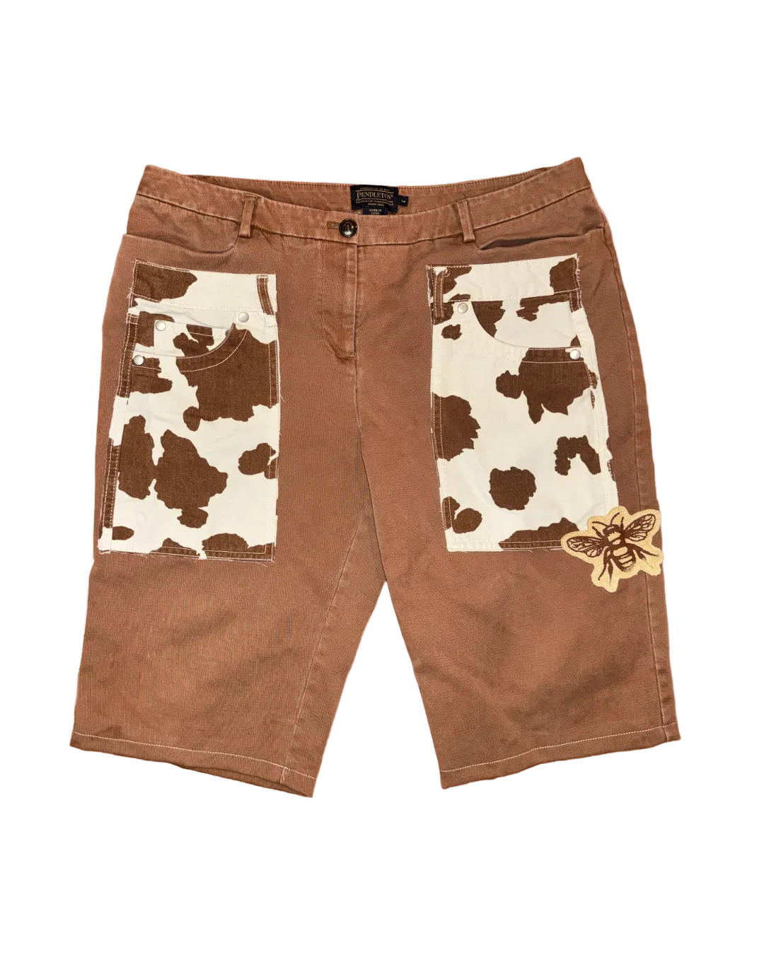BROWN COWPRINT BLOCKED SHORTS