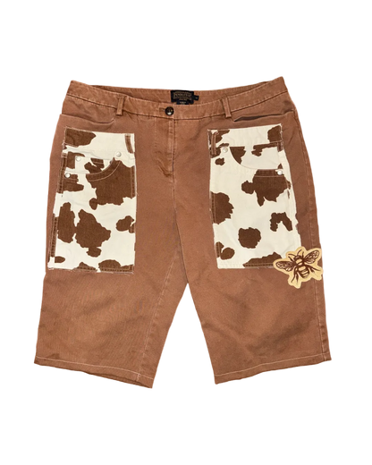 BROWN COWPRINT BLOCKED SHORTS