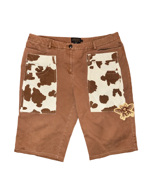 BROWN COWPRINT BLOCKED SHORTS