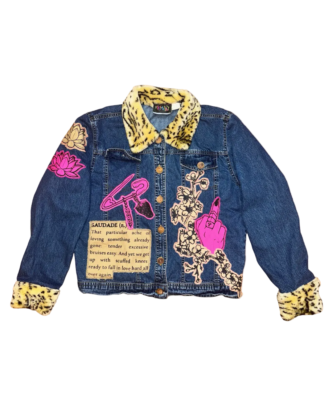DENIM CHEETAH FUR COLLAR JACKET