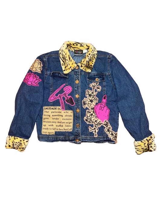 DENIM CHEETAH FUR COLLAR JACKET