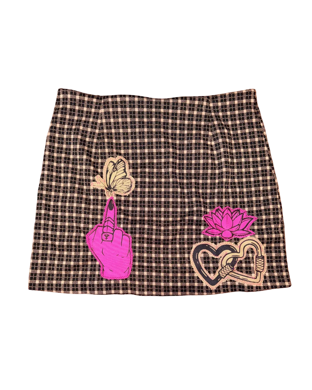 MAGENTA & TAN PLAID SKIRT