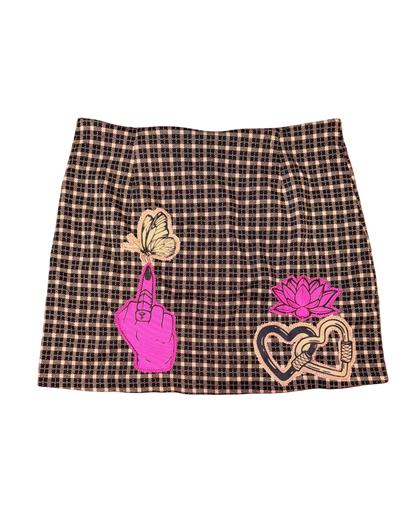 MAGENTA & TAN PLAID SKIRT