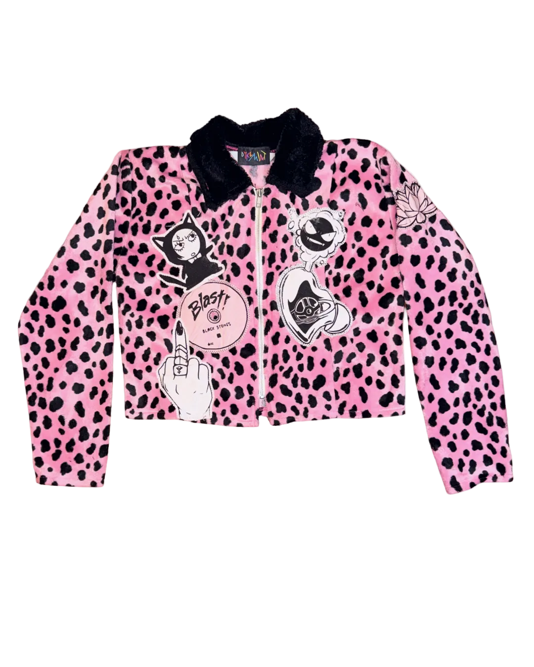 PINK & BLACK CHEETAH FUR ZIP UP