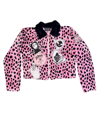 PINK & BLACK CHEETAH FUR ZIP UP