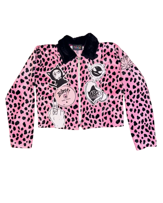 PINK & BLACK CHEETAH FUR ZIP UP