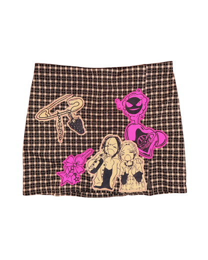 MAGENTA & TAN PLAID SKIRT