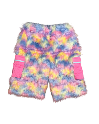 PASTEL RAINBOW FUR CARGO SHORTS