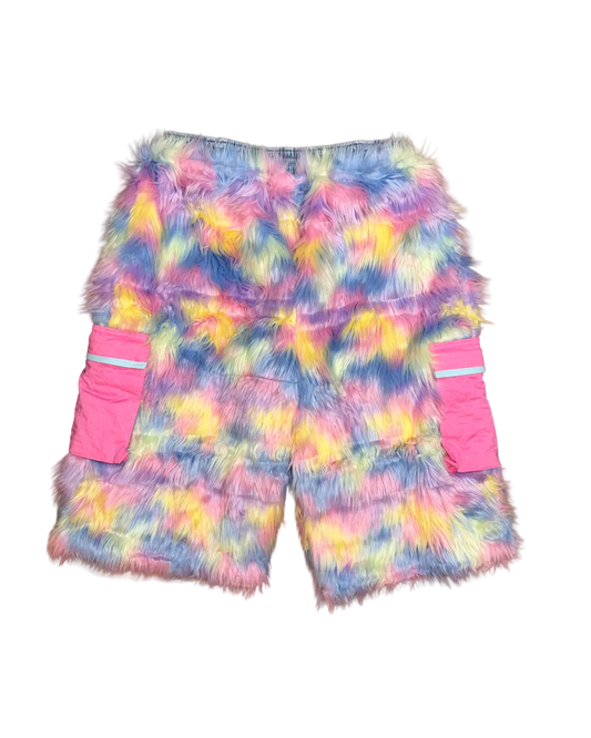 PASTEL RAINBOW FUR CARGO SHORTS