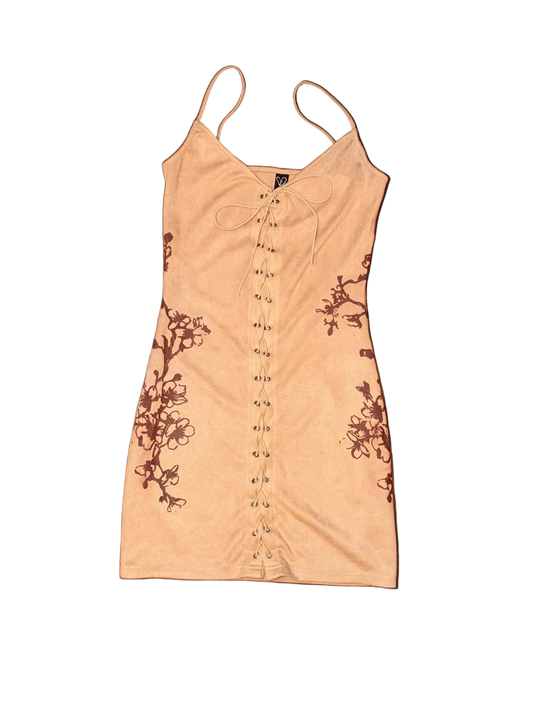 SUEDE BODY CON BLOSSOM BRANCH DRESS